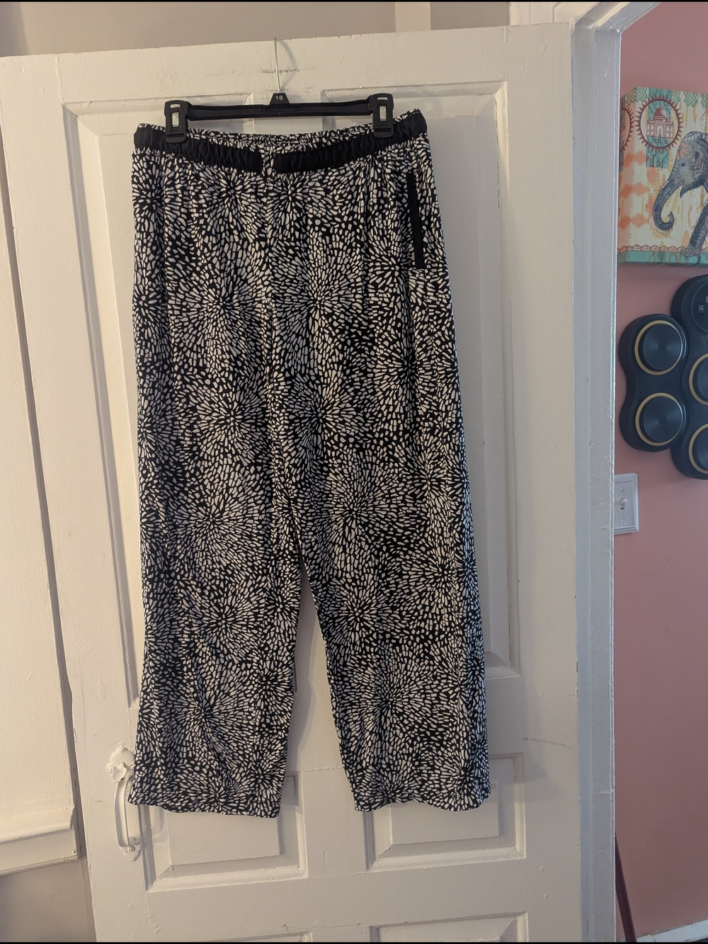 DKNY Black and White Wide-Leg Patterned Pants